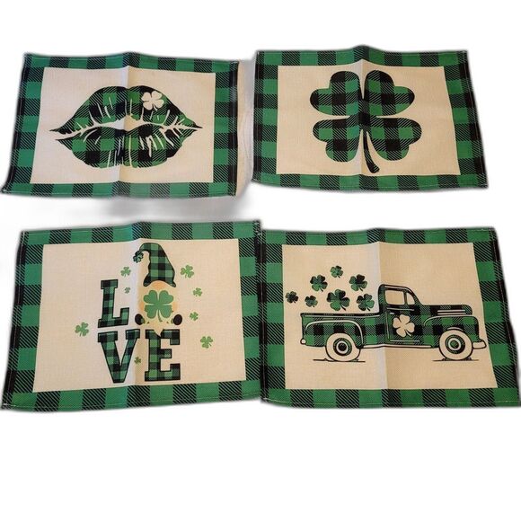 SharkBliss 4 PK St Patty's Day Decor Burlap Fabric Placemats - Picture 1 of 6